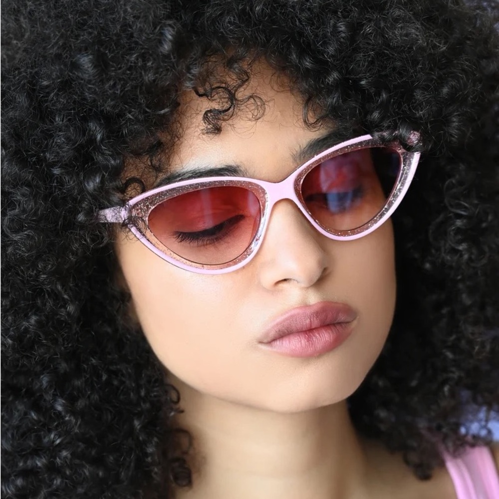 MY VIOLET Retro Vintage Inspired Sparkle Pink Cat Eye Sunglasses Gradient Lens